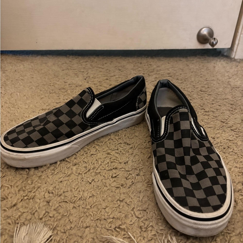 Vans Black and Gray Checkerboard Slip-Ons
